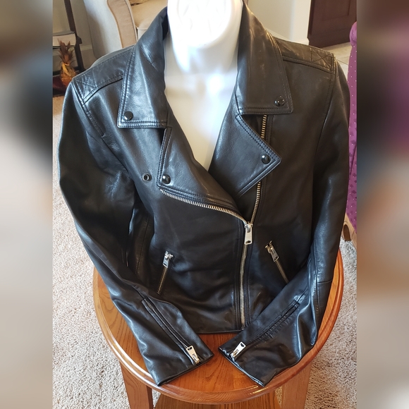 All Saints Jackets & Blazers - All Saints lamb leather jacket, black w/silver zippers, size 10 - NEW
